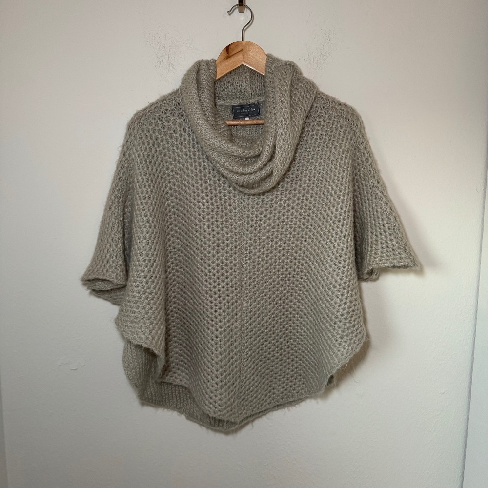 Wooden Ships Sweater XS Tan Poncho Chunky Wool Blend Cowl Neck